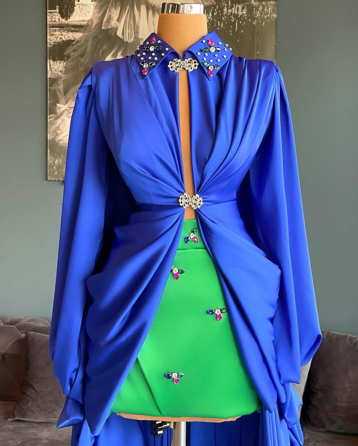 Royal Blue Shirt & Green Skirt – Dona Matoshi