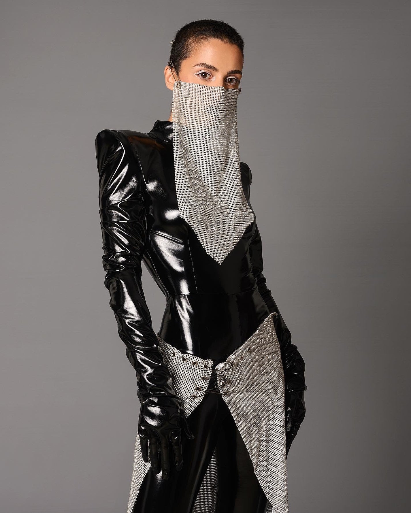 Latex Jumpsuit Metalic Dress & Mask – Dona Matoshi