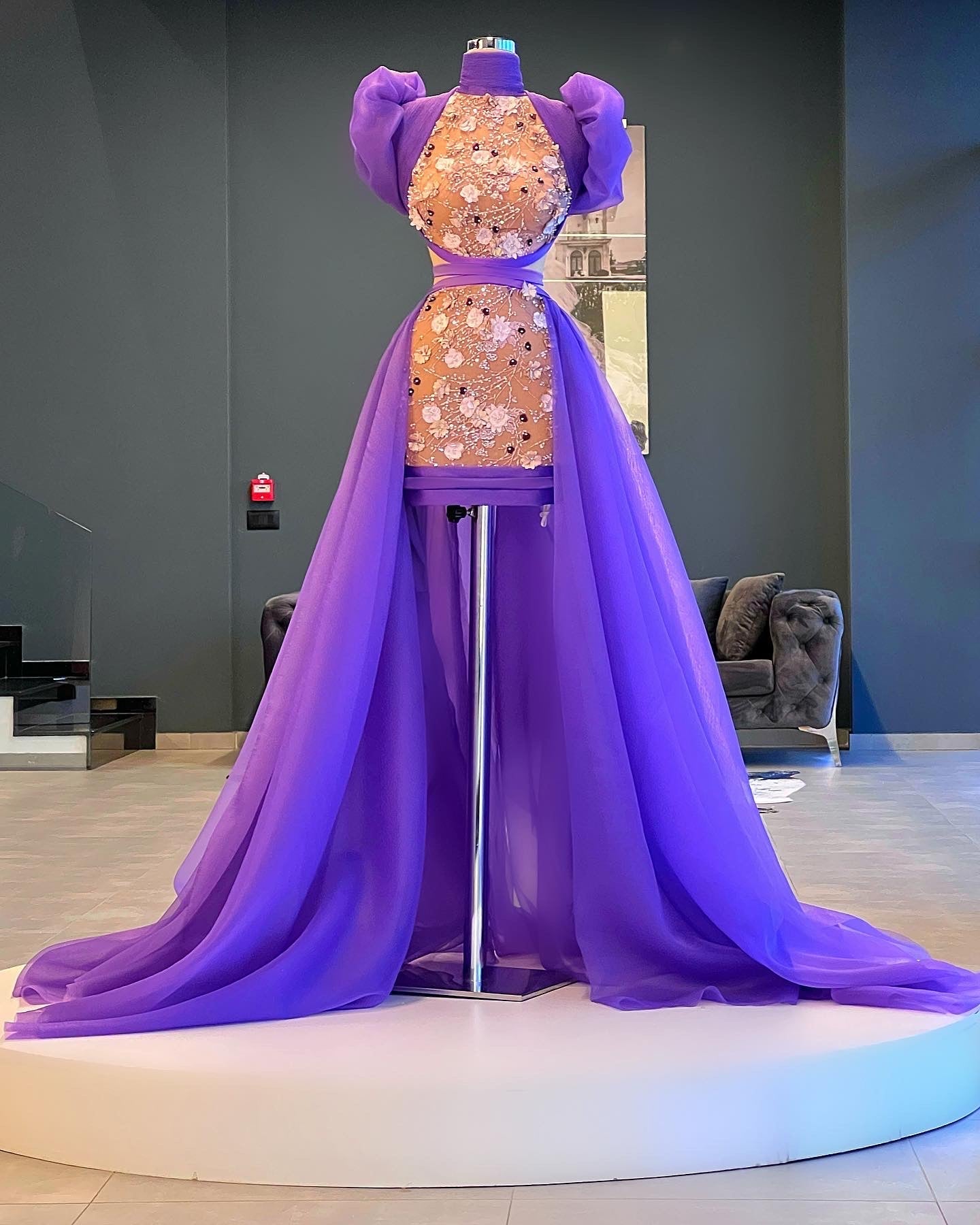 Purple Floral Organza Dress
