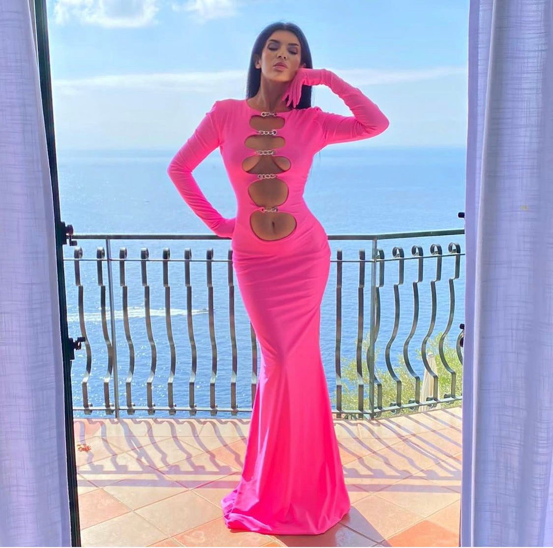 Neon Pink Chain Chest Gown