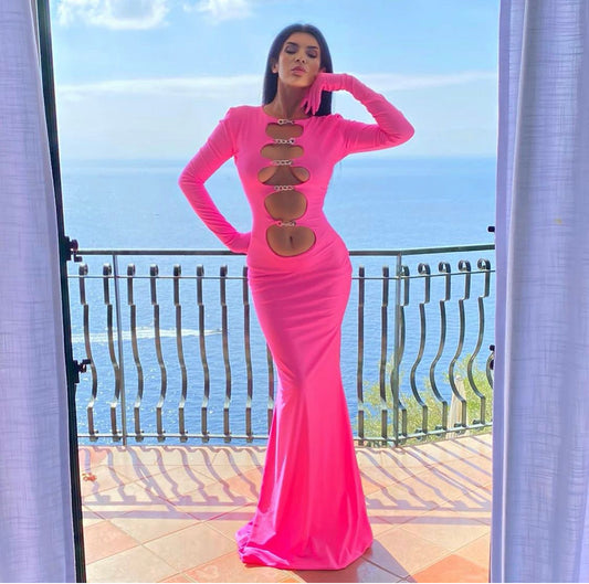 Neon Pink Chain Chest Gown