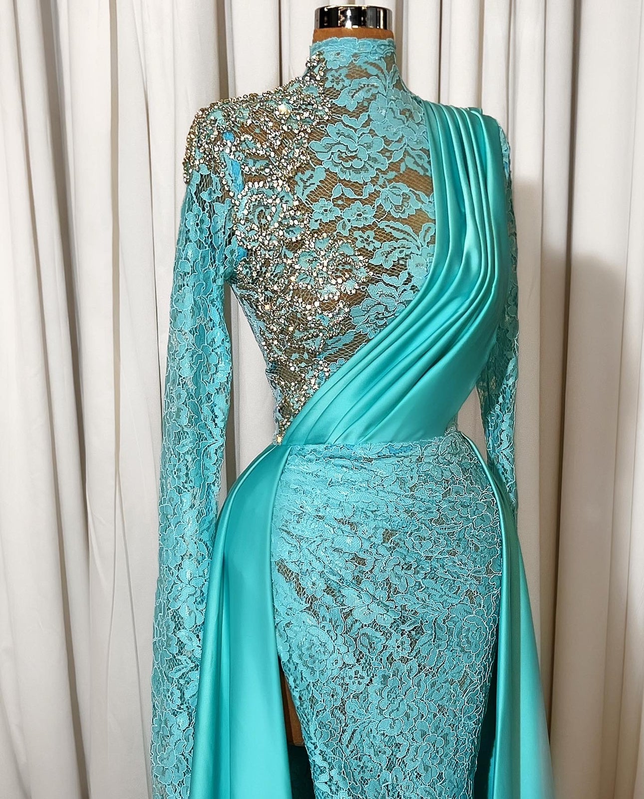 Blue Lace & Silk Gown
