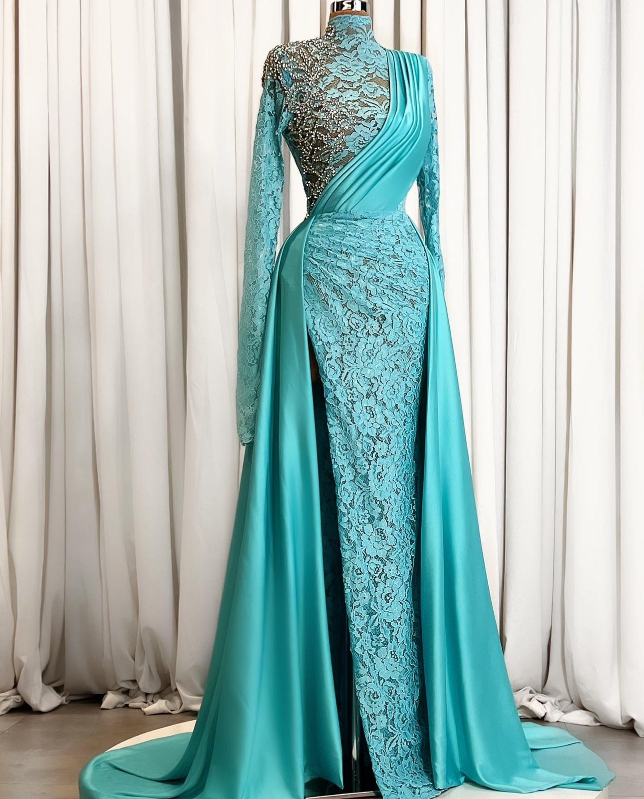 Blue Lace & Silk Gown
