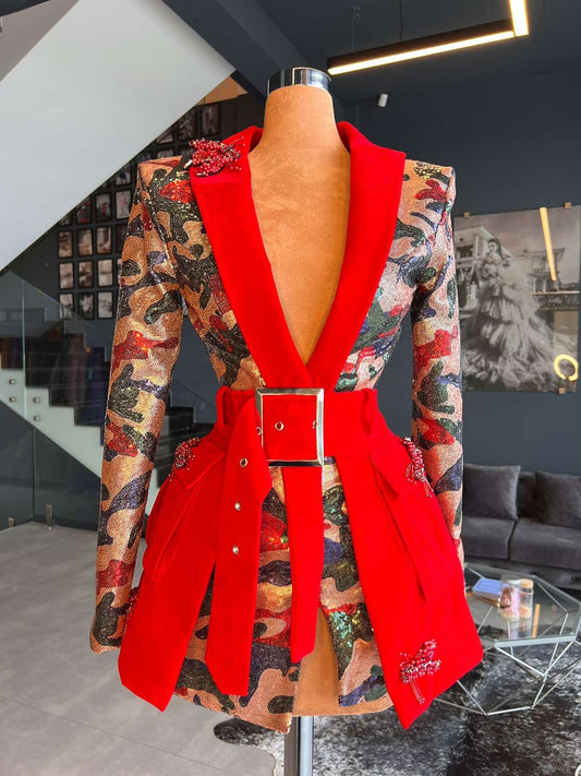 Sequin Military Blazer & Red Details