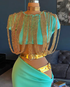 Two-piece Turquoise Set & Gold Details – Dona Matoshi